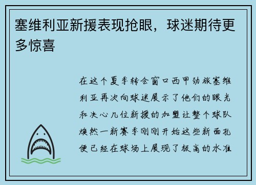 塞维利亚新援表现抢眼，球迷期待更多惊喜